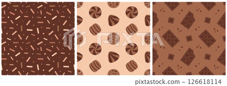 Chocolate Dessert Seamless Pattern Illustration with Melted Sweets and Cakes in Flat Cartoon Style Chocolate Dessert Seamless Pattern Illustration with Melted Sweets and Cakes in Flat Cartoon Style 126618114