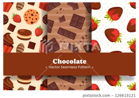 Chocolate Dessert Seamless Pattern Illustration with Melted Sweets and Cakes in Flat Cartoon Style 126618121