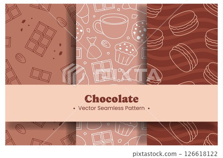 Chocolate Dessert Seamless Pattern Illustration with Melted Sweets and Cakes in Flat Cartoon Style Chocolate Dessert Seamless Pattern Illustration with Melted Sweets and Cakes in Flat Cartoon Style 126618122