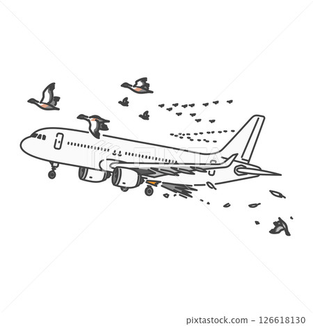 Stock Illustration: Aviation accident / bird strike! Collision between a domestic airliner and a migratory bird Stock Illustration: Aviation accident / bird strike! Collision between a domestic airliner and a migratory bird 126618130