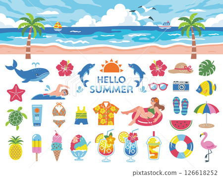 夏季旅遊和海灘圖標集 126618252