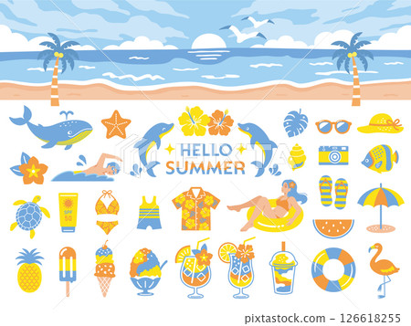 Icon set for summer travel and beach Icon set for summer travel and beach 126618255