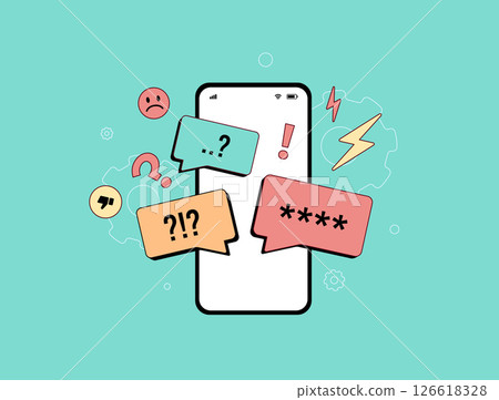Cyberbullying awareness concept with digital harassment prevention, online abuse reporting. Internet safety concerns, social media harmful content. Isolated flat design vector illustration 126618328