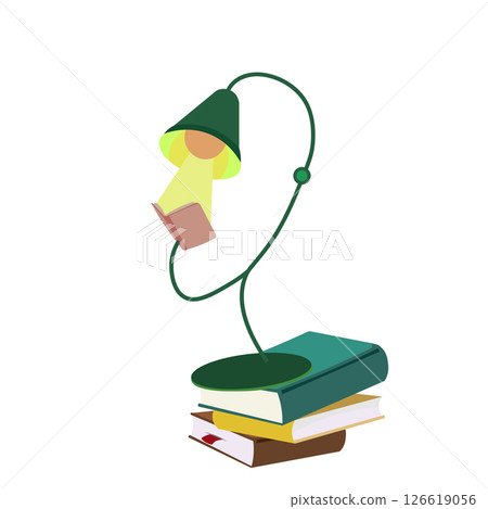 Illustration of a desk lamp for reading on top of a pile of books 126619056