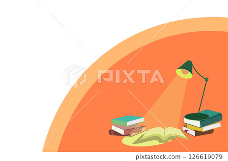 檯燈照亮的書的背景插圖，暖色 126619079