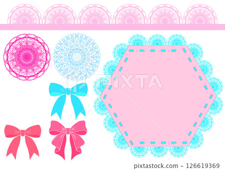 可愛的蕾絲和絲帶材質套裝（粉紅色和淺藍色） 126619369