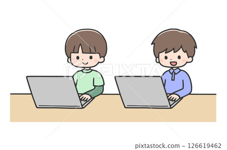 Two boys operating a laptop 126619462