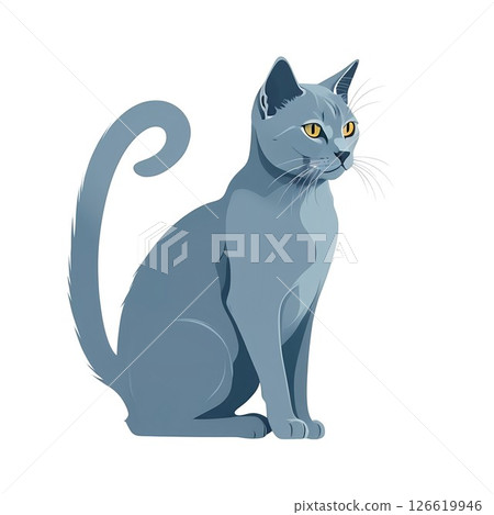 Illustration of a Russian Blue with a dignified expression Illustration of a Russian Blue with a dignified expression 126619946