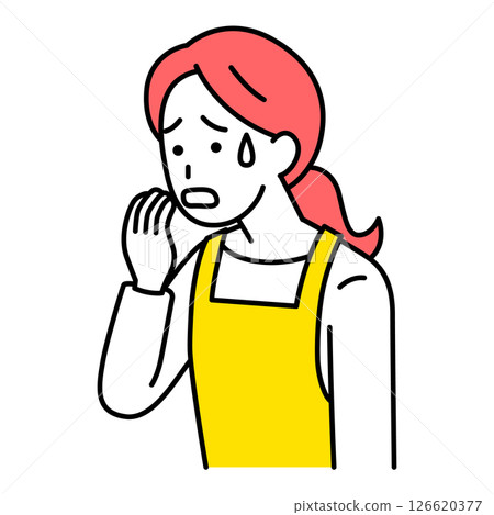 An upset woman in an apron An upset woman in an apron 126620377
