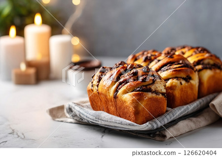 tempting babka in the industrial corner on a light gray background tempting babka in the industrial corner on a light gray background 126620404