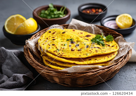 tempting bhakri in the industrial corner on a light gray background 126620434