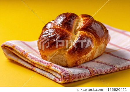tempting brioche in the sunny corner on a cream background, in a clean food photography style tempting brioche in the sunny corner on a cream background, in a clean food photography style 126620451