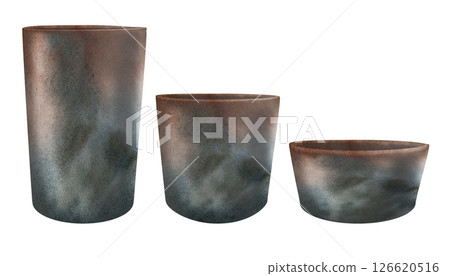 Dark pots for plants, flowers. Large planter, vase with a textured gradient. Watercolor container template for home, office, garden, for urban jungle, greenhouse, indoor and garden flowers and plants Dark pots for plants, flowers. Large planter, vase with a textured gradient. Watercolor container template for home, office, garden, for urban jungle, greenhouse, indoor and garden flowers and plants 126620516
