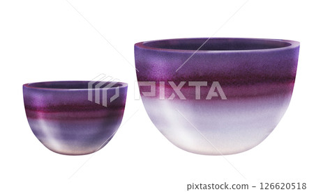 Purple pot for plants, flowers. Large planter, vase with a textured gradient. Watercolor container template for home, office, garden, for urban jungle, greenhouse, indoor and garden flowers and plants 126620518