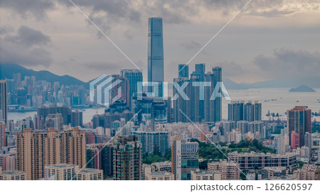 Panoramic View of a Modern City with Skyscrapers at Dusk 126620597