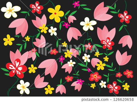 Flower on the Black Background, floral vector, Print, wallpaper, pattern background and Adobe illustrator artwork Flower on the Black Background, floral vector, Print, wallpaper, pattern background and Adobe illustrator artwork 126620658