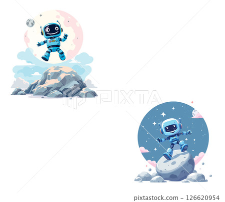 Vsai happy robot astronaut exploring new planets and moons in outer space 126620954