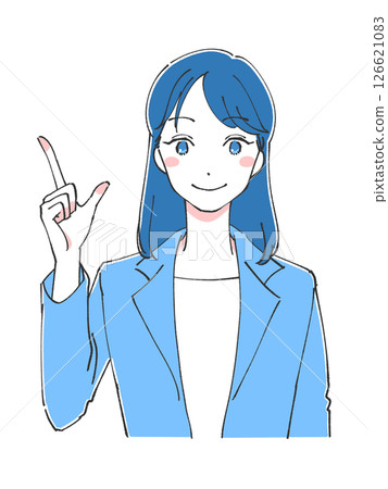 一位身穿西裝、食指向上的手繪女士 126621083