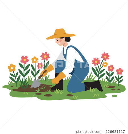 Woman happily gardening, nurturing growth for sustainable outdoor gardening 126621117
