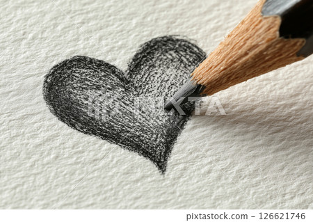 Heart sketch by pencil capturing emotions on textured paper canvas 126621746
