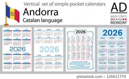 Andorra vertical Set of pocket calendars for 2026 Andorra vertical Set of pocket calendars for 2026 126621770