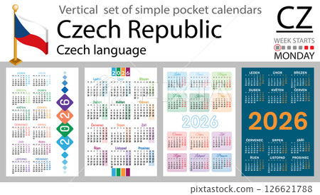 Czech Republic vertical Set of pocket calendars for 2026 Czech Republic vertical Set of pocket calendars for 2026 126621788