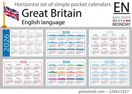 United Kingdom horizontal Set of pocket calendars for 2026 United Kingdom horizontal Set of pocket calendars for 2026 126621827