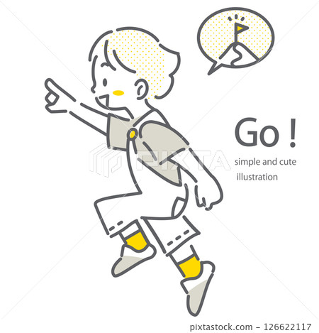 Children running towards a goal - simple and stylish line drawing illustration 126622117