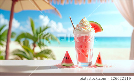 Watermelon sherbet soft serve ice cream 126622119