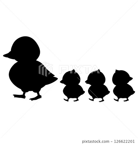 Sideways duck parent and child silhouette Sideways duck parent and child silhouette 126622201