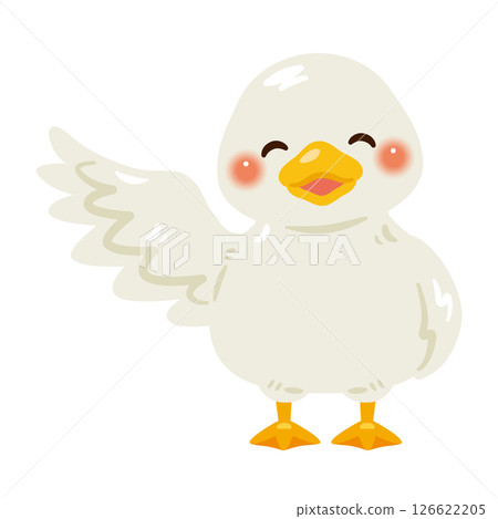 Smiling duck illustration with one hand raised 126622205