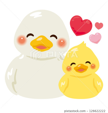 Sitting smiling duck parent and child illustration set 126622222