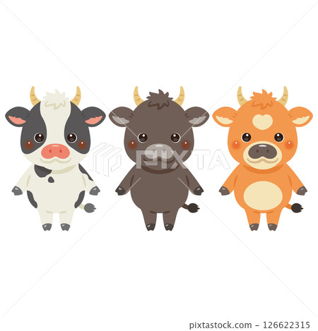 不同顏色的牛字符插圖集 126622315