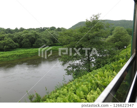 The Kushiro River in the Kushiro Marshlands as seen from the observation car of the Kushiro Norokko train (between Hosooka Station and Toro Station) 126622347