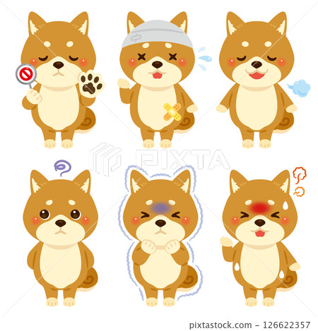 一組不同狀態的柴犬角色插圖 126622357