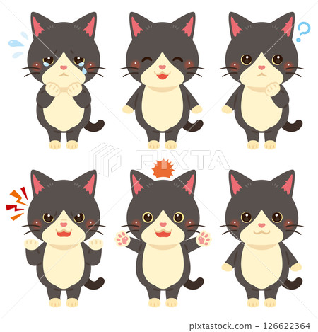 Cat character illustration facial expression set Cat character illustration facial expression set 126622364