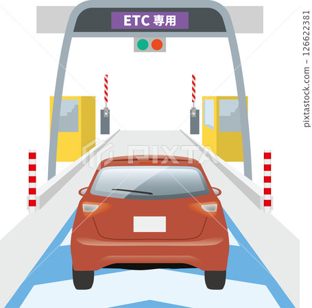 Illustration of a car passing through an ETC gate 126622381