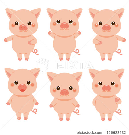 Pointing pig character illustration set 126622382