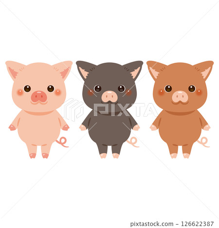 一組不同顏色的豬人物插圖 126622387