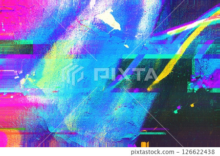 Glitch Art in Vibrant Neon Pink, Blue, Yellow with Futuristic Y2K Vibes Glitch Art in Vibrant Neon Pink, Blue, Yellow with Futuristic Y2K Vibes 126622438
