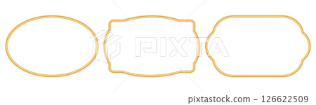 Collection of shiny golden luxury frames. 3d realistic oval object mockup for photo frame. Ornamental border in oriental style. Indian decorative element. Vector for certificate, stamp, vignette Collection of shiny golden luxury frames. 3d realistic oval object mockup for photo frame. Ornamental border in oriental style. Indian decorative element. Vector for certificate, stamp, vignette 126622509