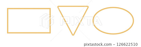Collection of golden luxury frames. 3d realistic rectangle, triangular, oval object mockup for photo frame. Geometric decorative border for certificates, awards, stamps, greeting card. Vector Collection of golden luxury frames. 3d realistic rectangle, triangular, oval object mockup for photo frame. Geometric decorative border for certificates, awards, stamps, greeting card. Vector 126622510
