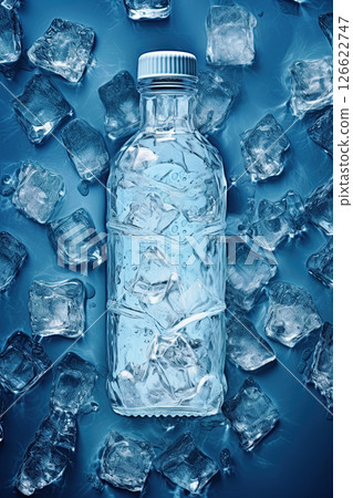 Water bottle on ice background. Empty space for label. Add logo design. Generative Ai Water bottle on ice background. Empty space for label. Add logo design. Generative Ai 126622747