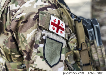 Georgian Special Forces Soldier in Camouflage with National Flag Patch Georgian Special Forces Soldier in Camouflage with National Flag Patch 126622805