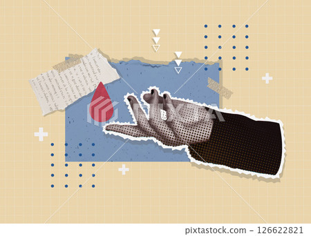 Donation collage with symbolic elements of health and community support. Vector illustration Donation collage with symbolic elements of health and community support. Vector illustration 126622821