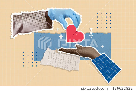 Donation collage highlighting emotional connections in charitable acts. Vector illustration Donation collage highlighting emotional connections in charitable acts. Vector illustration 126622822