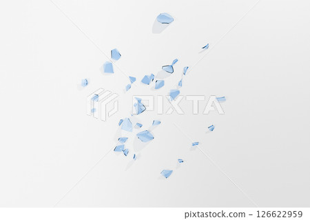 Blue glass shards scattered on the floor 126622959