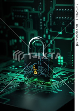 Padlock, cyber security technology. Privacy, data protection concept. Generative Ai Padlock, cyber security technology. Privacy, data protection concept. Generative Ai 126623067