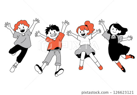 Illustration of children jumping energetically | Flat and cute vector material Illustration of children jumping energetically | Flat and cute vector material 126623121
