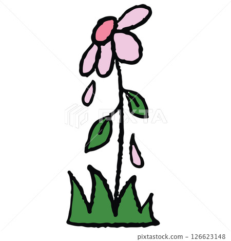 Hand drawn crayon illustration of withered flower, green leaves for decoration, spring, summer, nature, garden, plants, tree, blossom, blooming, sticker, picnic, park, house yard, environment, soil Hand drawn crayon illustration of withered flower, green leaves for decoration, spring, summer, nature, garden, plants, tree, blossom, blooming, sticker, picnic, park, house yard, environment, soil 126623148